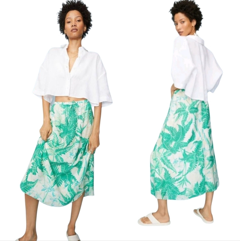 H&M Rayon Skirt Womens Size Small Hawaiian Floral Print Lined Elastic Waist Midi